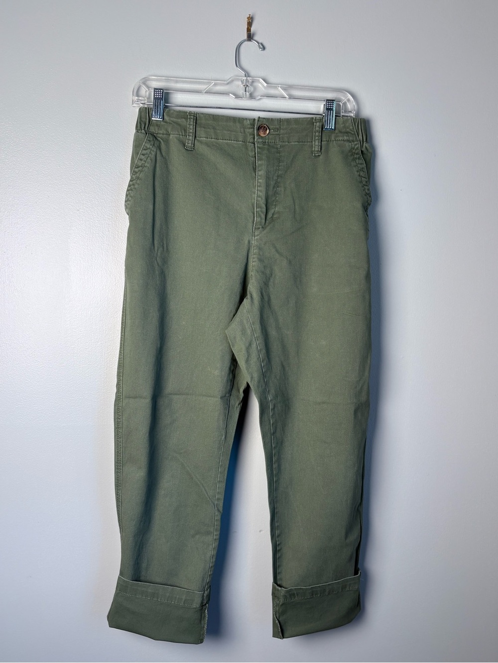 Old Navy High Rise Elastic Waist Cuffed Chino Pants Olive Green Utility Medium